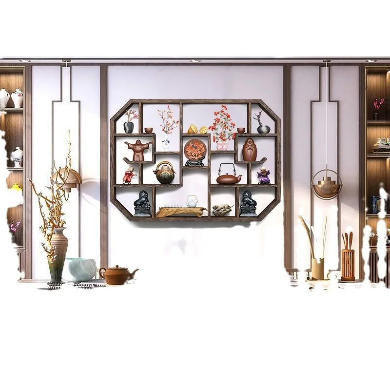 Bogu rack solid wood Chinese-style wall-mounted storage rack simple partition Duobao Pavilion lattice rack ornaments