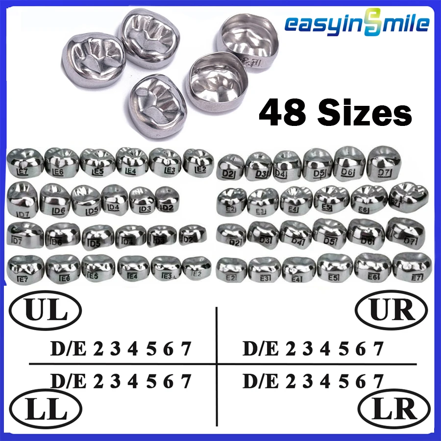 

EASYINSMILE 5Pc/Pack Dental Kids Preformed Crown UL-UR-LL-LR Stainless Steel Primary Temporary Molar Pediatric Full Size