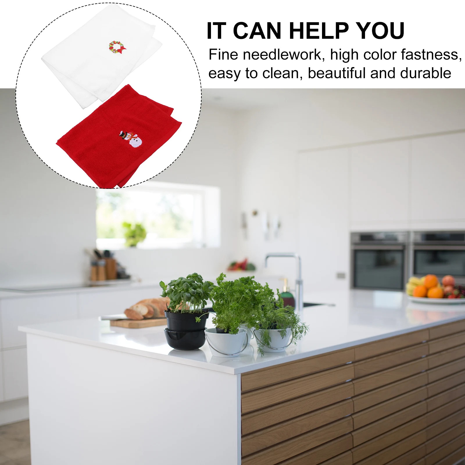 

Christmas Towels Hand Embroidered Decorations for Bathroom Indoor Cotton White Washcloths