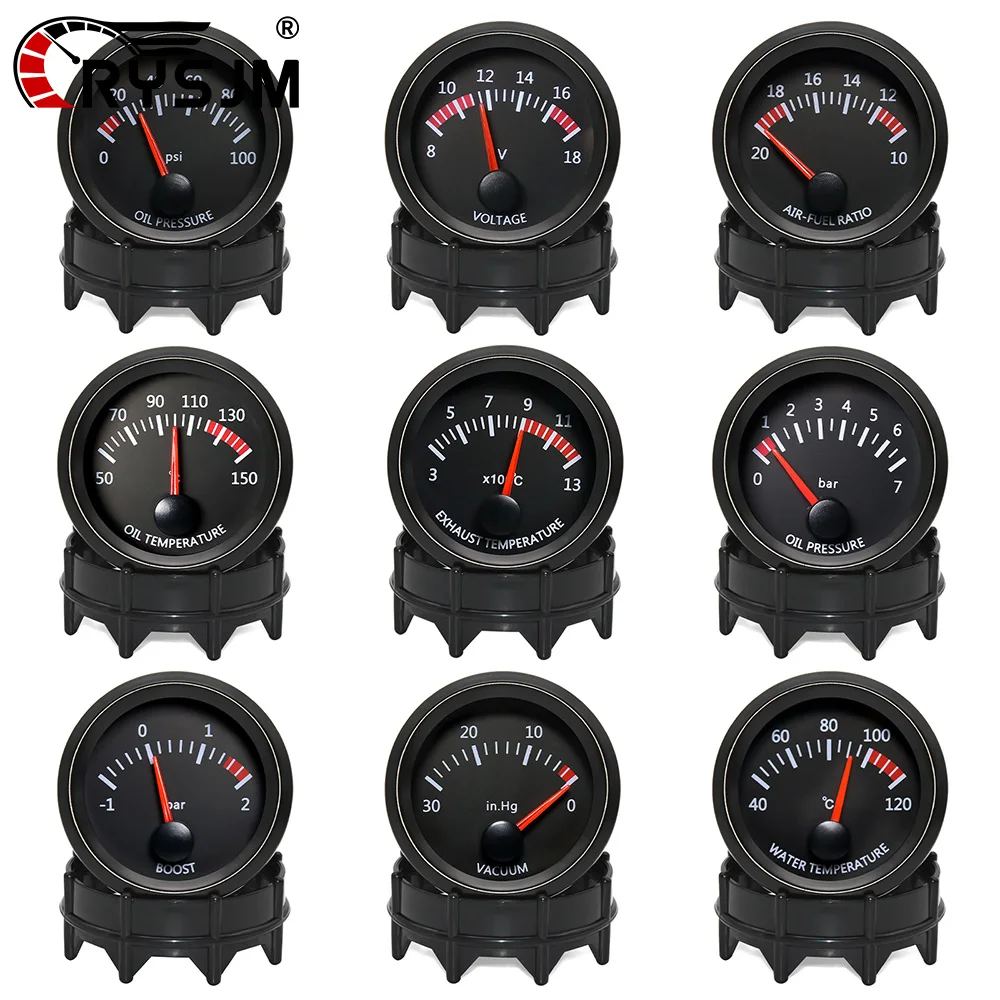 

52MM 12V Car Gauge Water Temp Oil Temperature Oil Press Gauge Voltmeter Air Fuel Ratio Boost Bar Exhaust Temp Meter Black Gauge