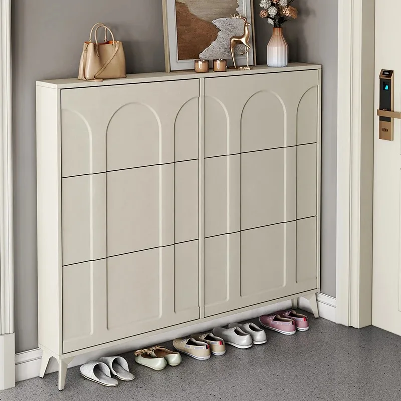 Hot Sale Modern Classic Direct Wholesale MDF Flip Drawers Cream Style Wooden Shoe Rack Cabinet for Sale