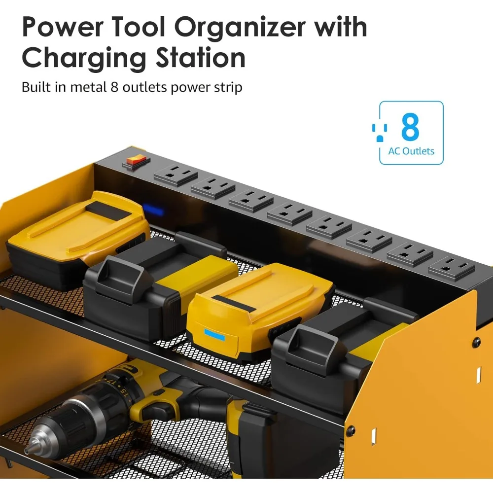 CCCEI Modular Power Tool Organizer Wall Mount Charging Station, Yellow 6 Drills Holder with 8 Plug Power Strip