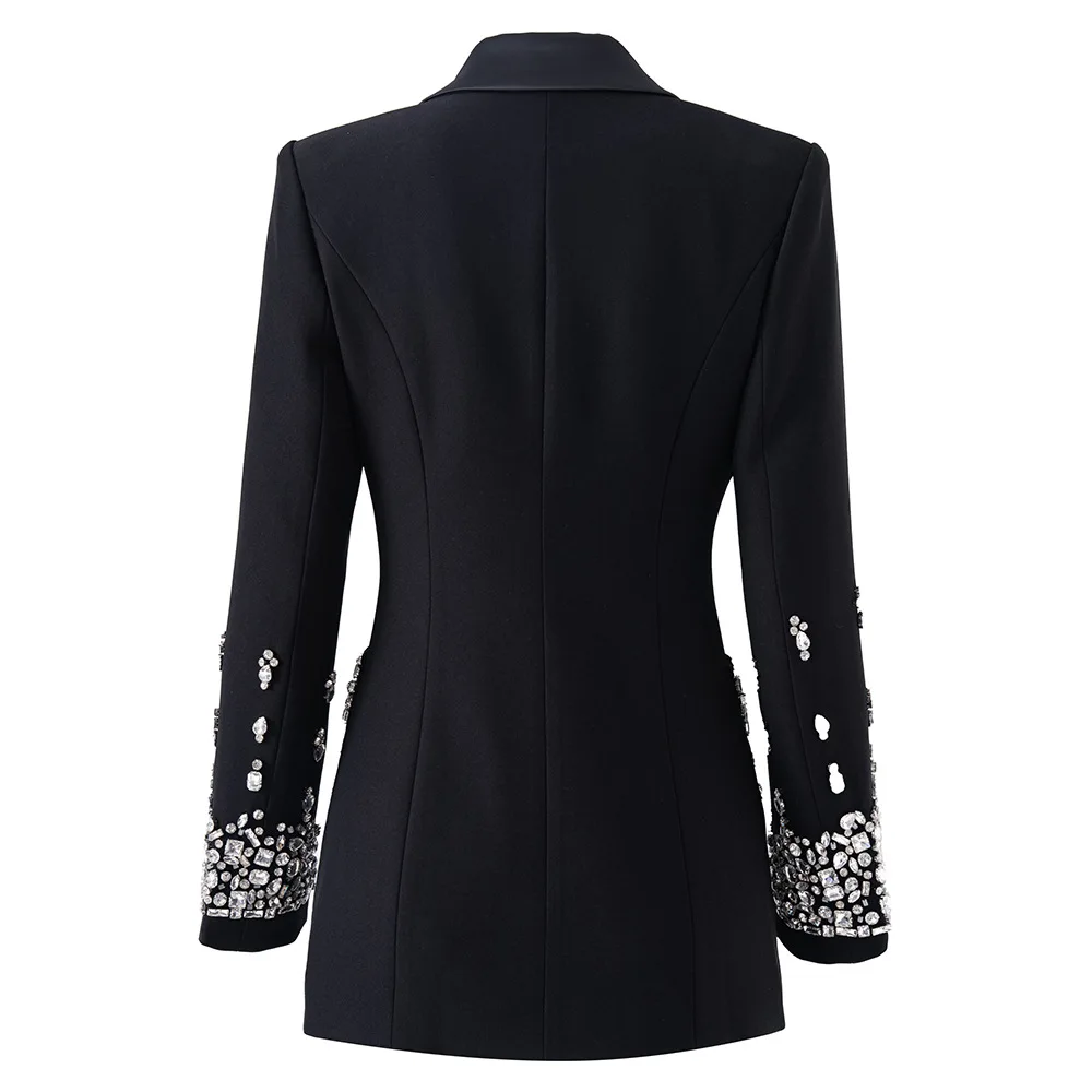 Micosoni Elegant European Style Diamond Embellished Single-Button Women's Commute Fashion High-end Sensation Beaded Suit Coat