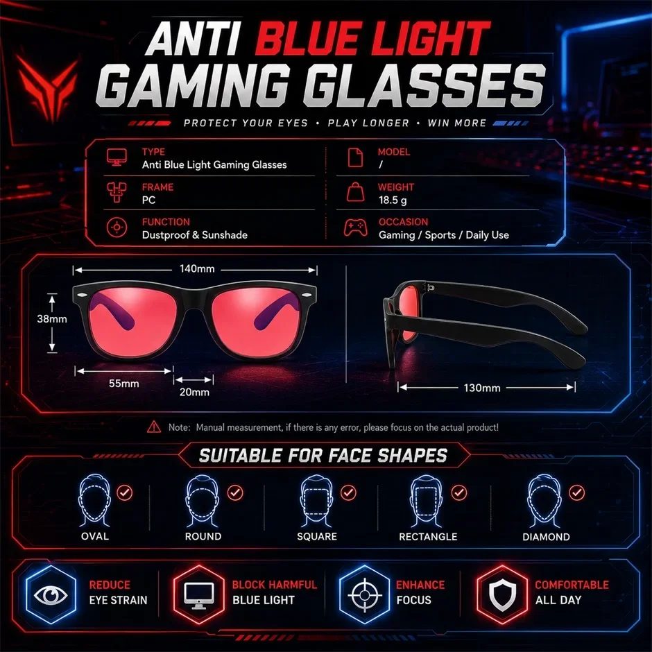 Gaming-Brille mit Blaulichtfilter, HD-Klarglas, Blendschutz, Computerbrille zur Linderung von Augenbelastung für Büro, Laptop und Gaming – Detail 7