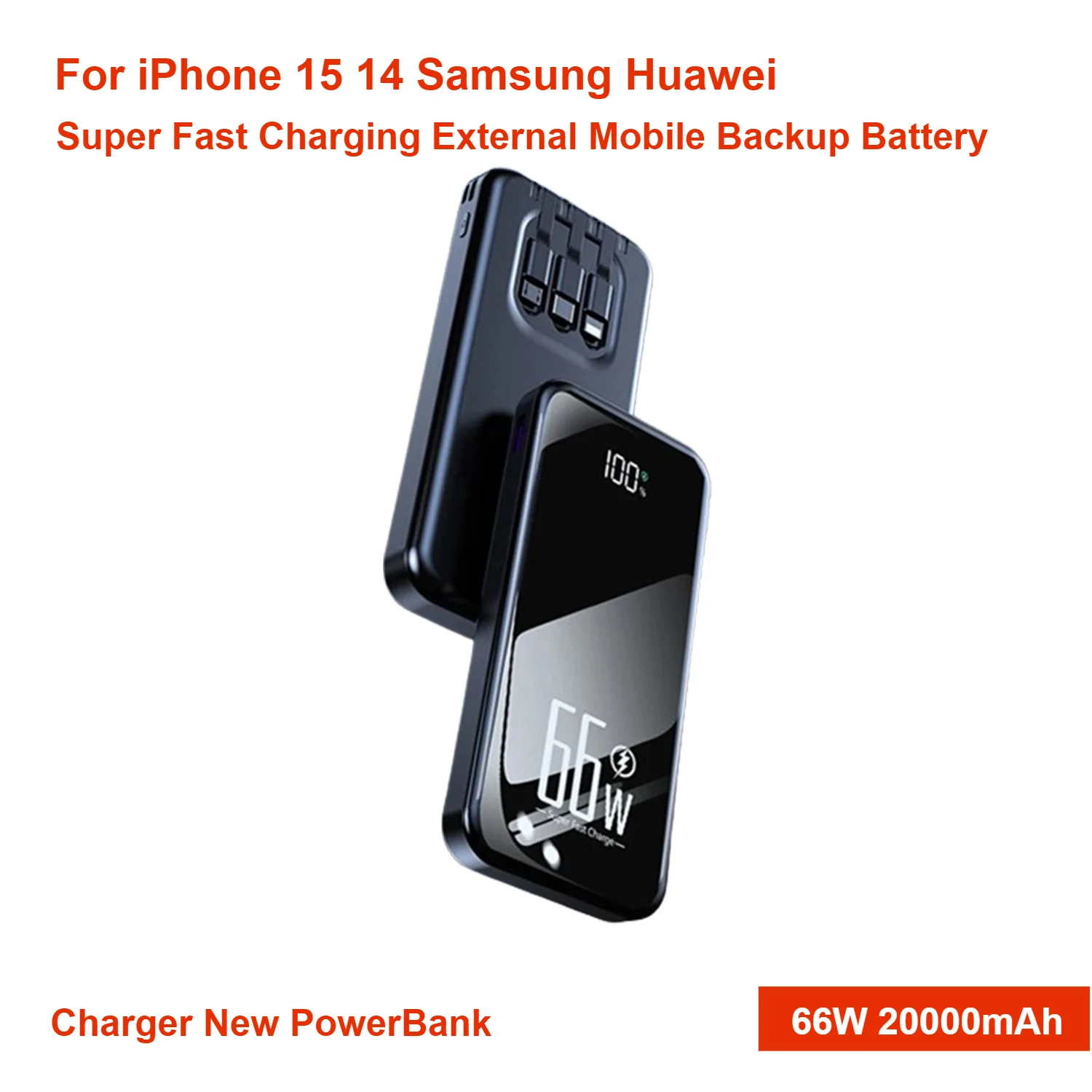 For IPhone 15 14 Samsung Huawei Super Fast Charging External Mobile Backup Battery Charger New PowerBank 66W 20000mAh