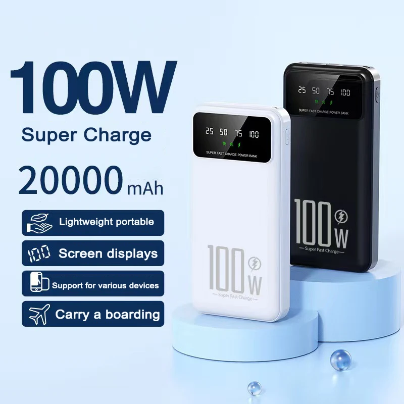100W Fast Charging PowerBank 20000mAh Portable Power Bank 2 USB PoverBank External Battery Charger For iPhone 15 Xiaomi Samsung