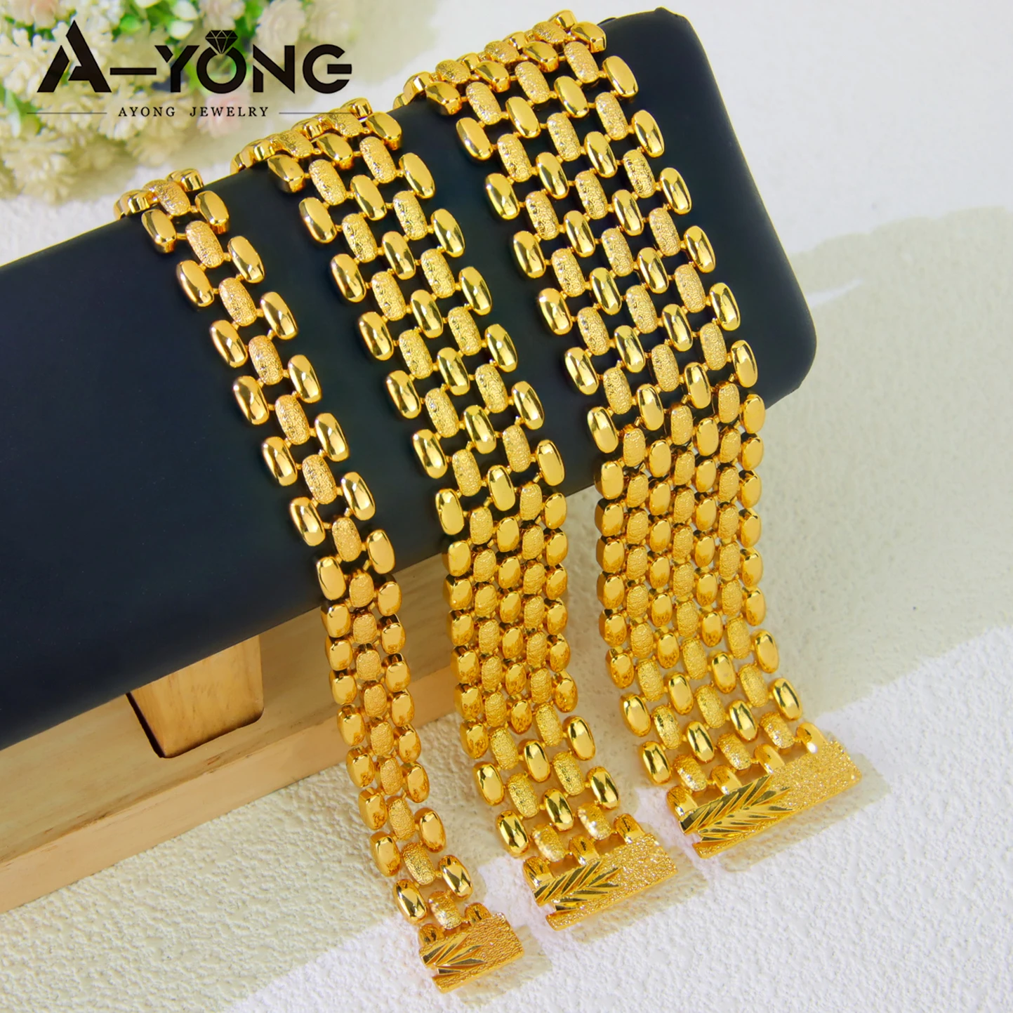 Arabische Frauen Einfache Gold Armband Dubai 24k Gold Überzogene Elegante Armband Armreifen Äthiopischen Klassische Hochzeit Party Schmuck – Detail 1