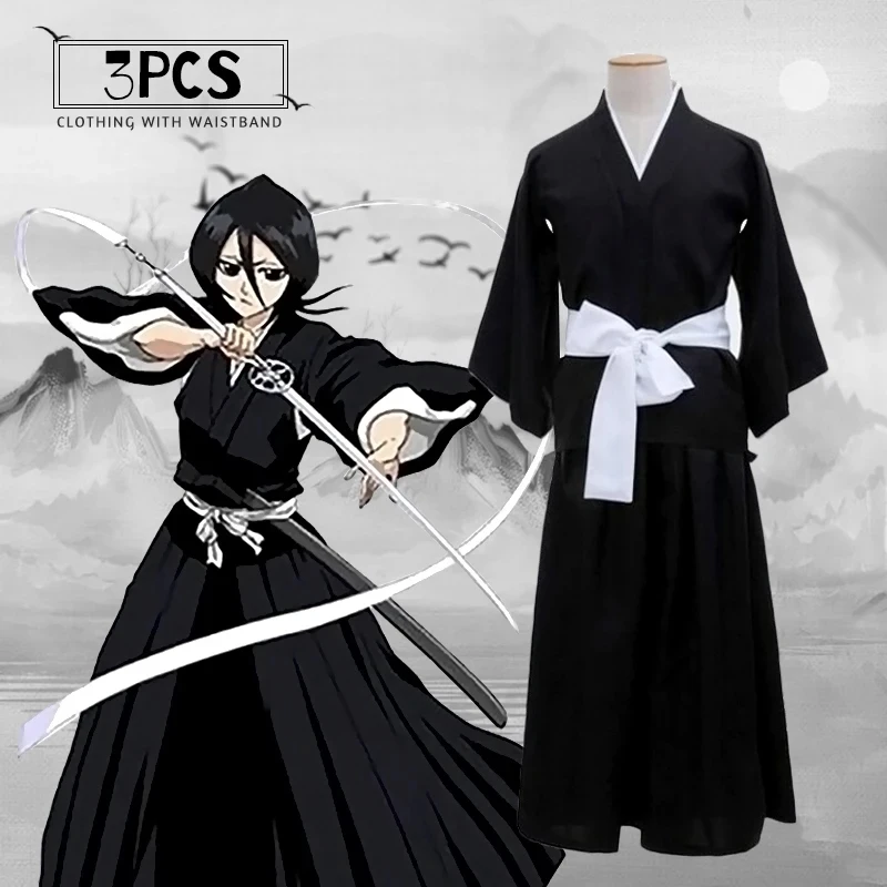 Kuchiki Rukia Cosplay Costumes Kurosaki Ichigo Die Pa So-ciety Shinigami Kimono Full Outfit Halloween Party Cosplay Costume