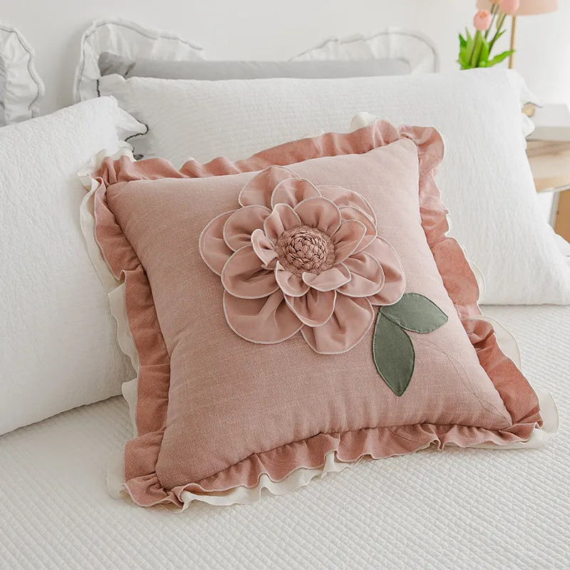 Korean Princess Flower Throw Pillow Cushion Waist Pillow Decorative Bedroom Bed Headrest Sofa Pillow with Core Multi-color