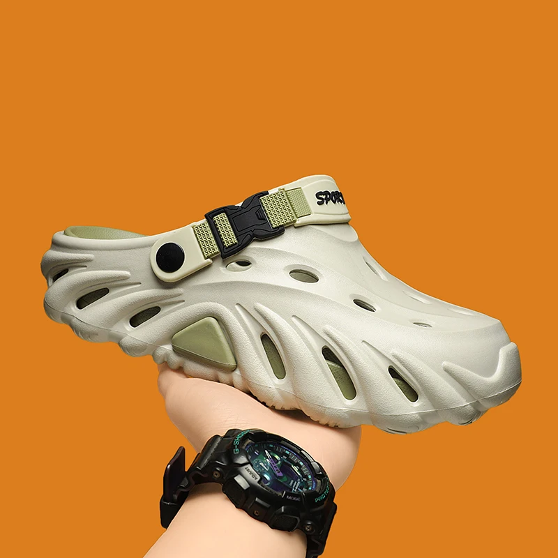 Sandalias de hombre de suelo grueso EVA Tent 2025, nuevas zapatillas de moda para hombre, zapatos de playa informales ultrasuaves, zapatos de jardín de Color sólido para hombre