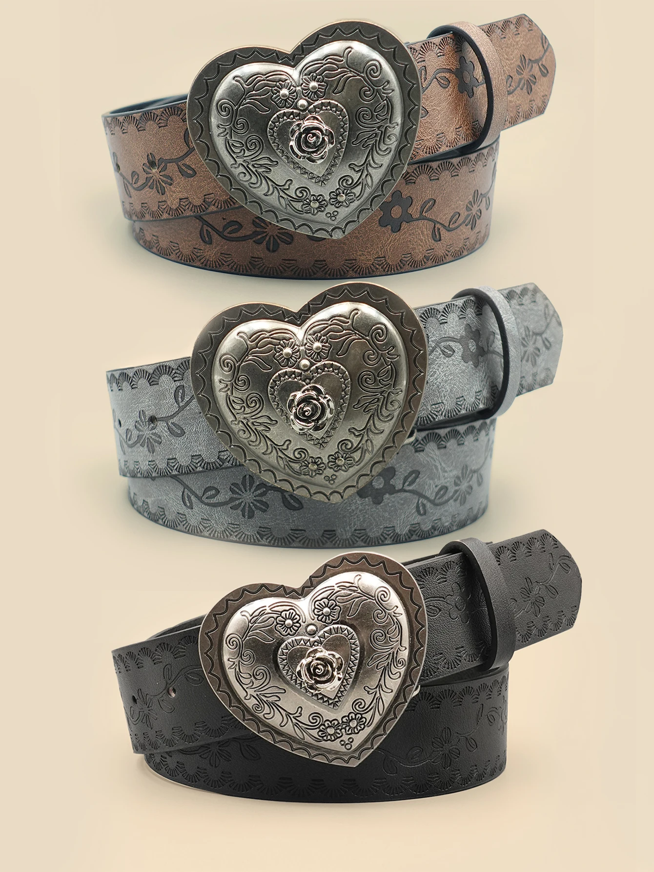 Heart Shaped Women\'s Casual Belt, Retro Embossed Carved Women\'s Belt, Dress, Jeans, Suit, Shirt Decoration
