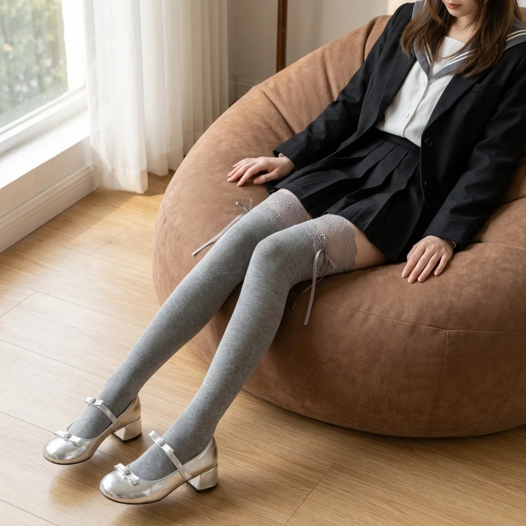 Moon Girl, Sexy Ballet‑Style Black Lace Over‑the‑Knee Socks for Women, Autumn Elastic Slim‑Fit Long Socks, Fashion Leg Accessory, Ideal for Daily Wear & Matching Various Chic Girl‑Style Dresses and Outfits.