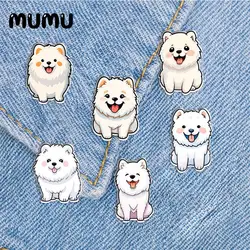 2023 New Cute Samoyed Lapel Pin Acrylic Brooches White Puppy Handmade Epoxy Jewelry Shirt Bag Badge