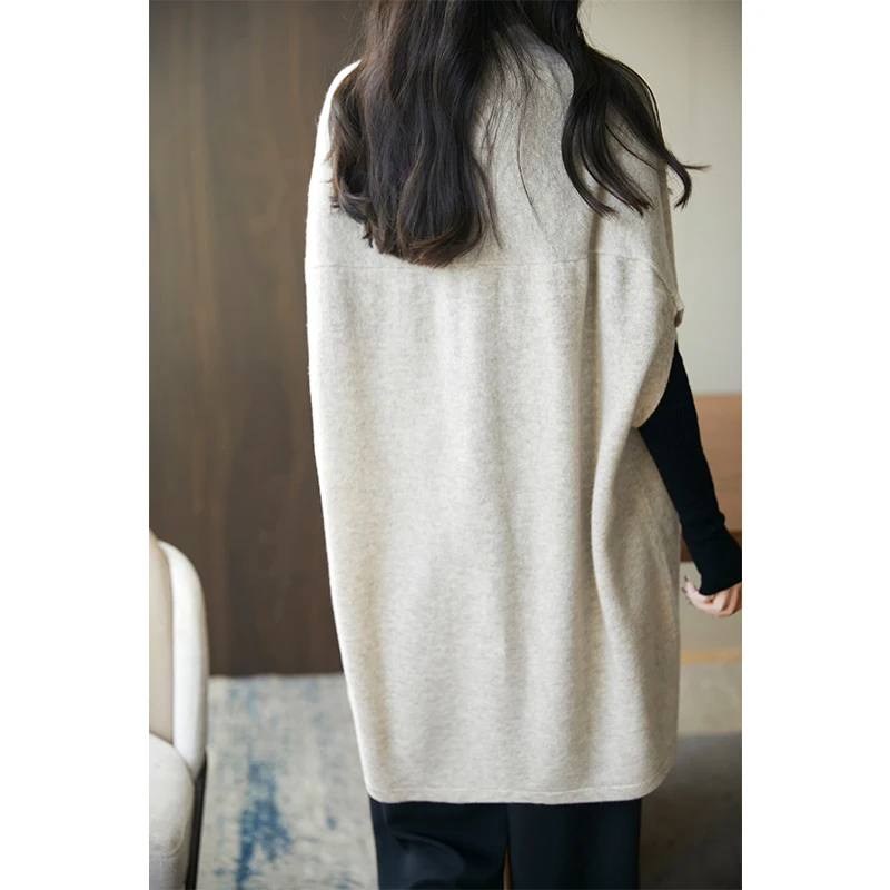 100% Australia Wool Shawl Cardigan Autumn Winter New Women's Solid Batwing Sleeves Knitwear Sweater Fashionable and Elegant Coat