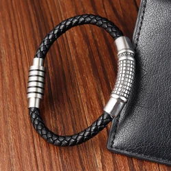Luxury Vintage Handmade Leather Braid Men Bracelet Stainless Steel Buckle Business Men's Bangles For Friend Partner Lovers Gift