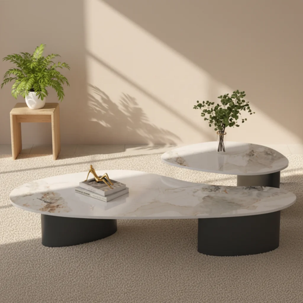 

！@Modern Minimalist Panel Rock Slab Shaped Coffee Table High-End Designer Home Furniture for Small Apartments Light Luxury