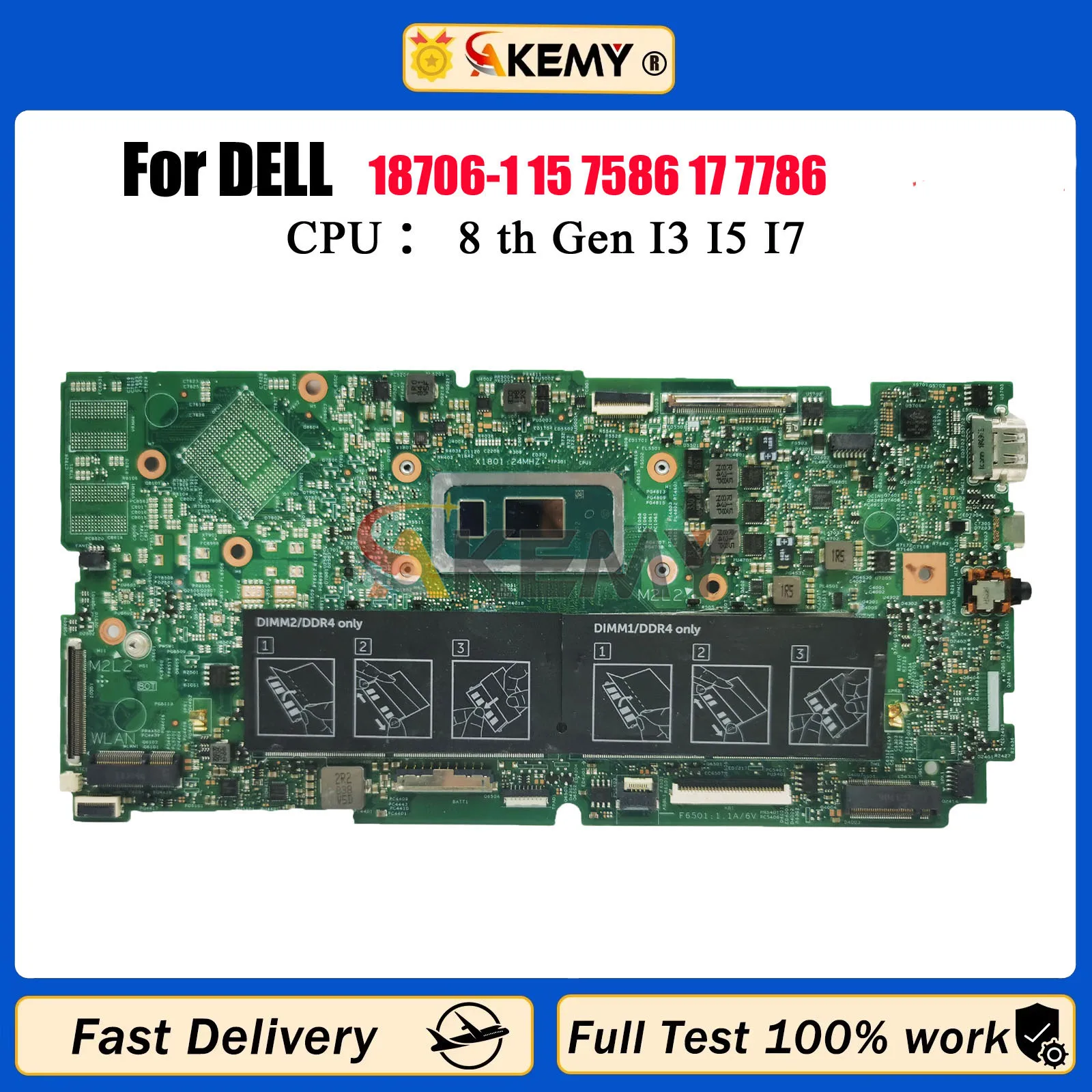 

Материнская плата для ноутбука DELL 15 7586 17 7786 18706-1 CN-0C6KN0 0C6KN0 CN-0K2X16 DDR4 с процессором i5 i7 Рабочий хороший тест 100%