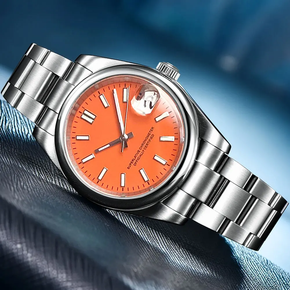 Tandorio Neue runde Saphirglas 200 m wasserdicht schwarzes Sunburst-Zifferblatt Japan NH35A automatisches mechanisches Uhrwerk Herrenuhr 5