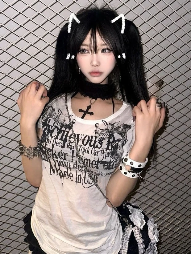 Emo Streetwear T-shirts Women's Punk Graphic Tee Harajuku Subculture Gothic Vintage Inspired Sleeveless Tank Tops Y2K Fashion