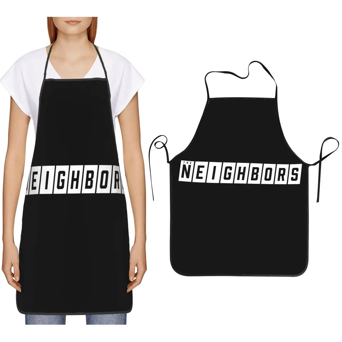 

Белый почтовый ящик The Neighbors Band, стильный тип логотипа, фартуки для шеф-повара, приготовления пищи, выпечки, нагрудник для уборки кухни, передник для женщин и мужчин