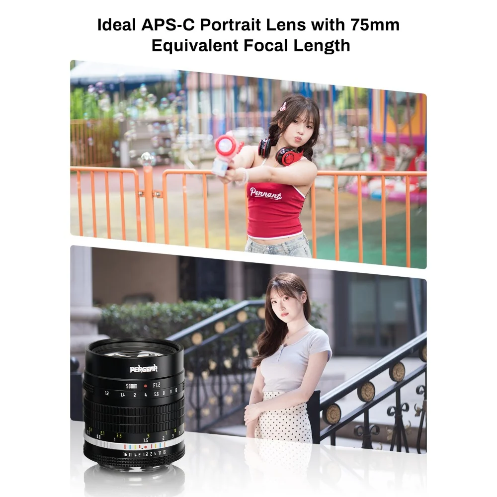 PERGEAR 50mm F1.2 APS-C Lens,  Luminous Edition,Large Aperture, DeClick Aperture System for Sony E Nikon Z Fuji X Canon RF M43