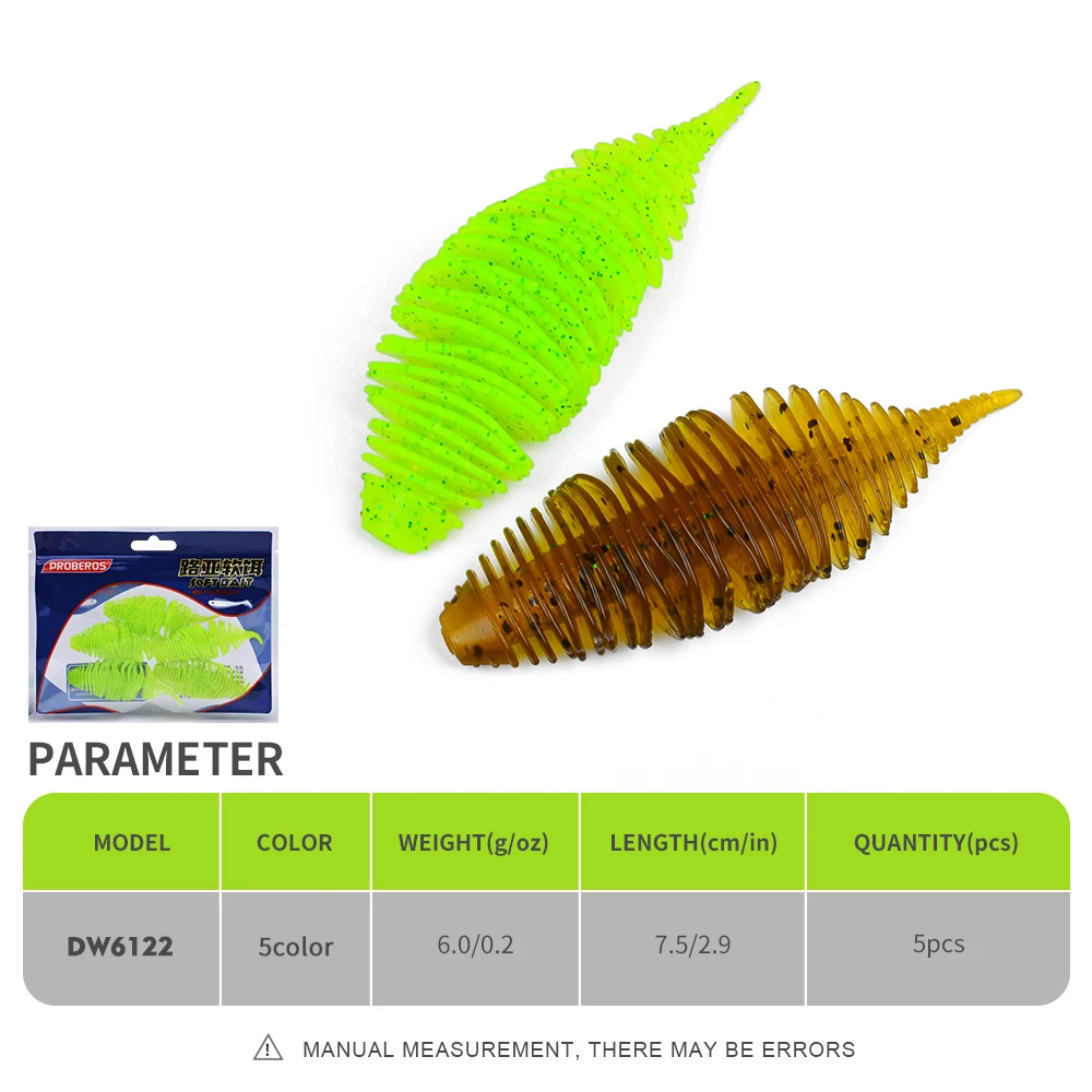 PROBEROS 5 Stück Fadenwurm, künstlicher bionischer weicher Angelköder – künstlicher Köder mit Silikon-Wobbler-Design, lebensechtes Schwimmen – Detail 2