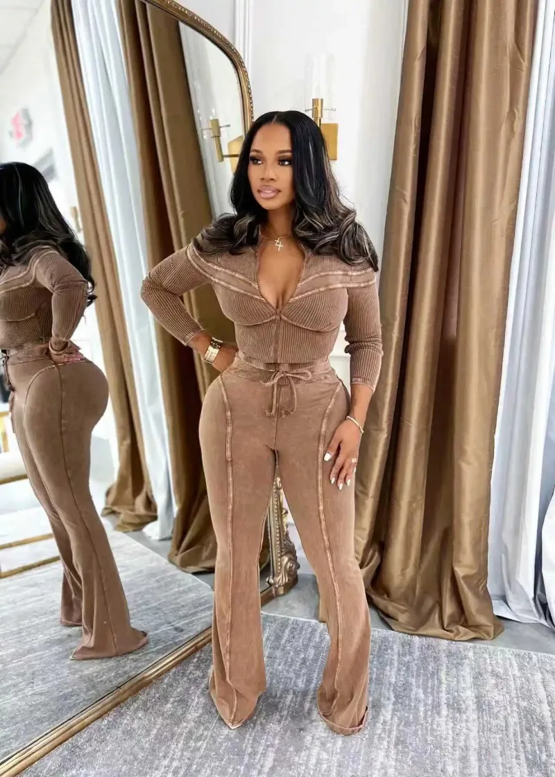 Leosoxs Distressed Outfits 2 Piece Pant Sets Winter Fall Clothes Women Y2K Streetwear Tracksuit Sweatsuit Two Piece Pant Sets