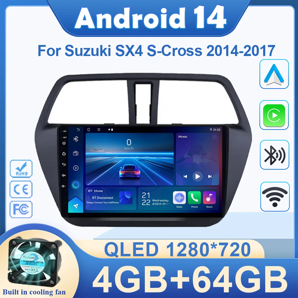 Android 14 Car Radio  For Suzuki SX4 S-Cross 2014-2017  Multimedia Player Video Player Navigation GPS 4G Carplay Auto Stereo RDS