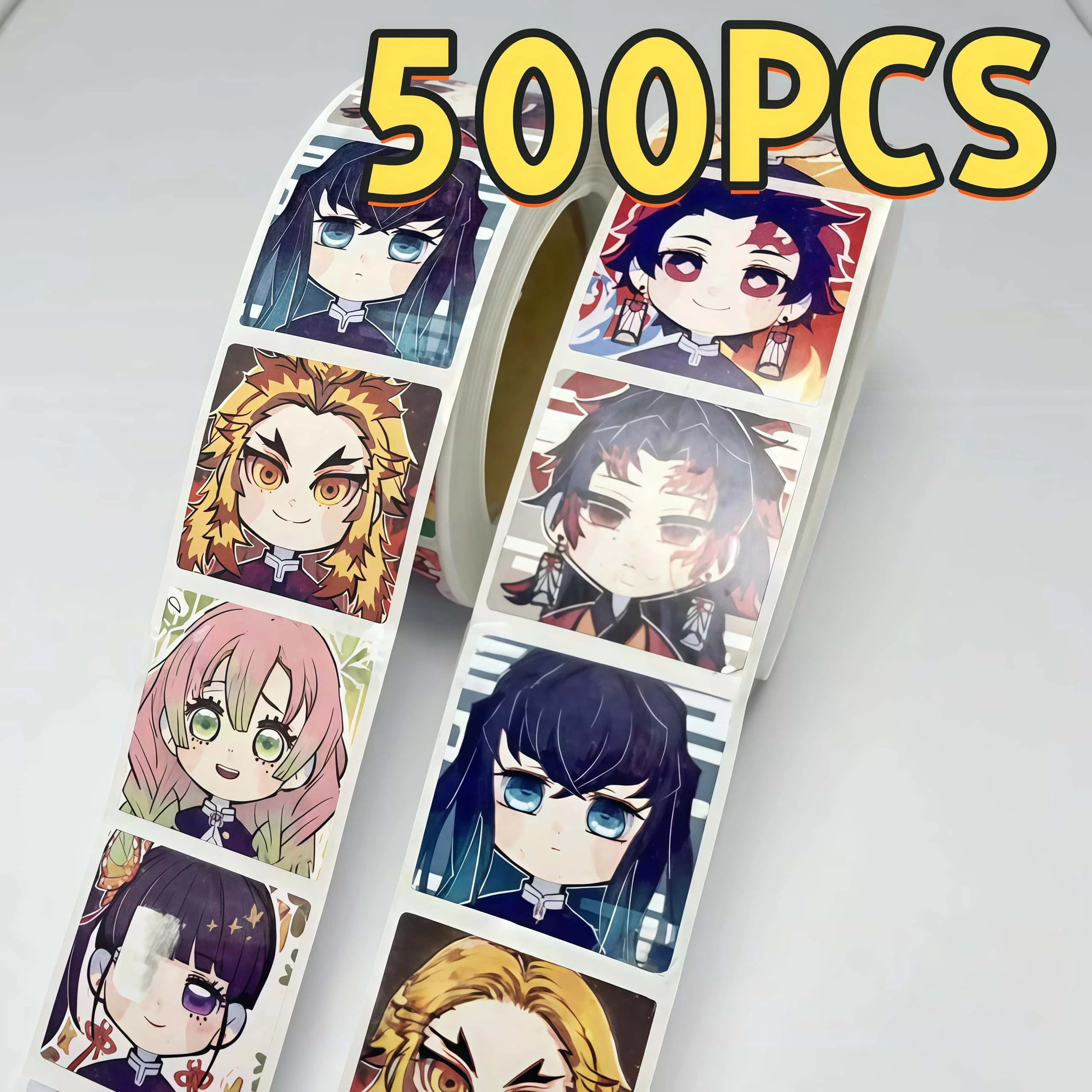 Рулон-наклеек-«Истребитель-демонов»-500-шт-милые-аниме-стикеры-с-изображением-персонажей-для-diy-декора-ноутбуков-и-подарков