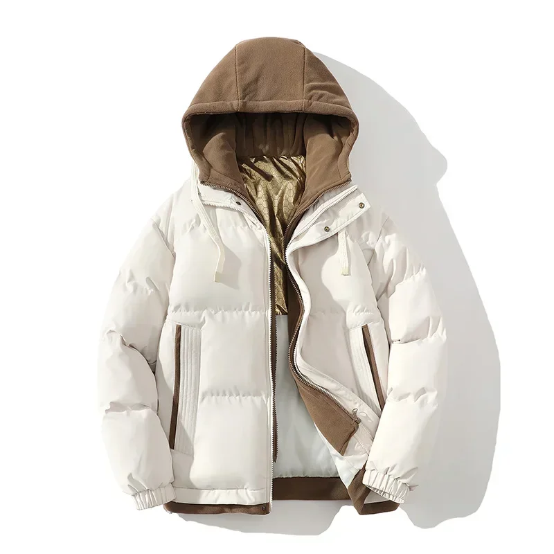 Cozok Graphen Spleißen gefälschte zweiteilige Daunen jacke mit Kapuze trend ige Version All-Match Paar Mantel Herren Winter dicke warme Kleidung