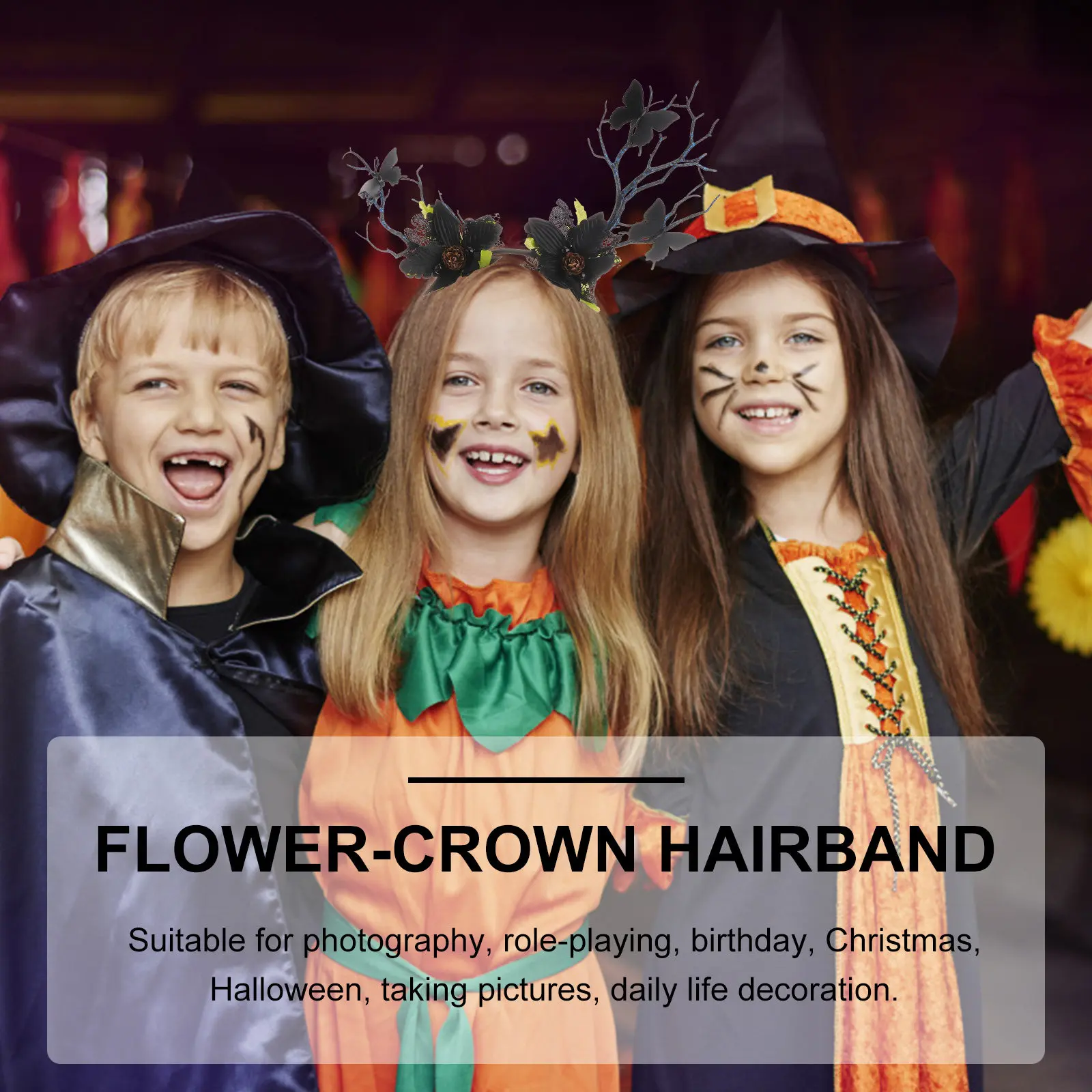 

1Pcs Halloween Deer Antler Hairband with Butterflies Leaves Cones Branches Adjustable Elastic Head Hoop for Costume Party