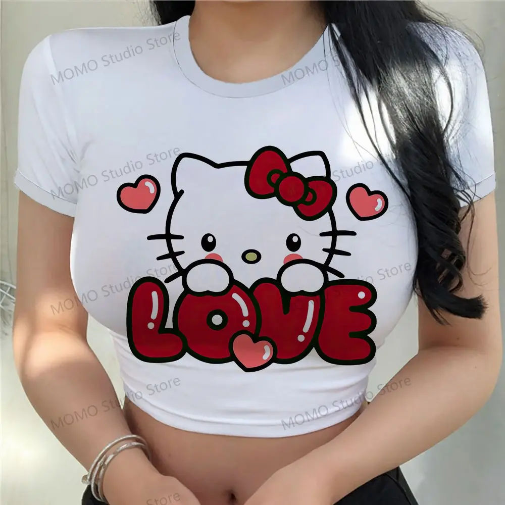 

XS-3XL Tshirt Hello Kitty Crop Top Short Sleeve Tops 2024 Women's T-Shirt Party Women's Hot Sale Leisure Lovely Clothing Cute