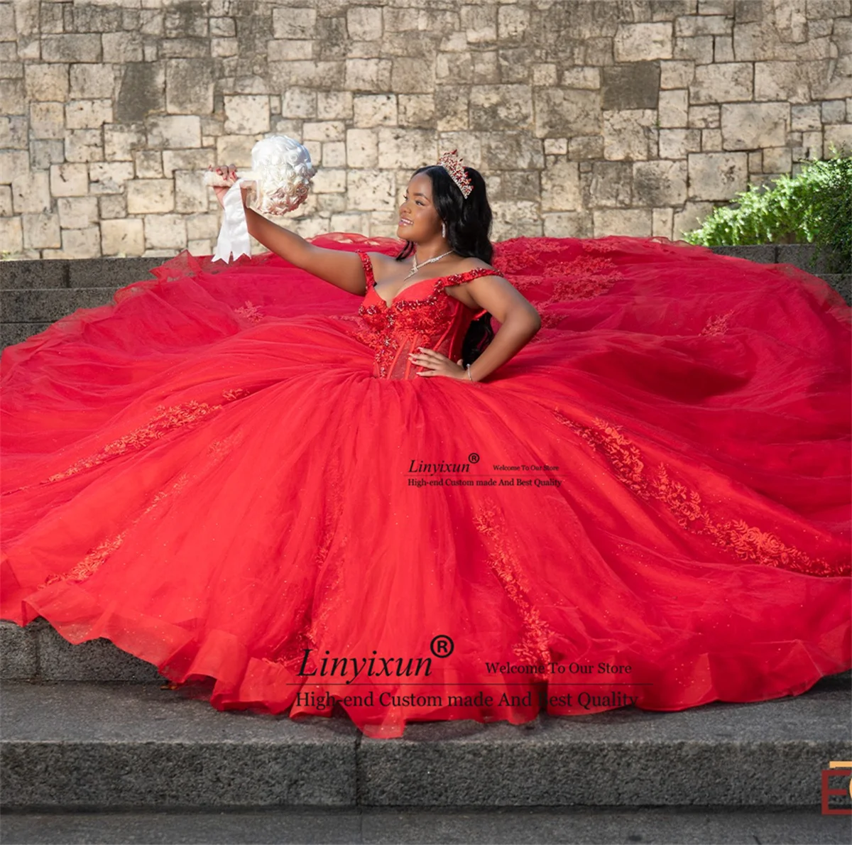 Prinzessin-Applikationen-Spitze-Quinceanera-Kleider, maßgeschneidert, schulterfrei, Geburtstag, süße 16-Kleider, Ballkleid, mexikanische Vestidos de XV Anos