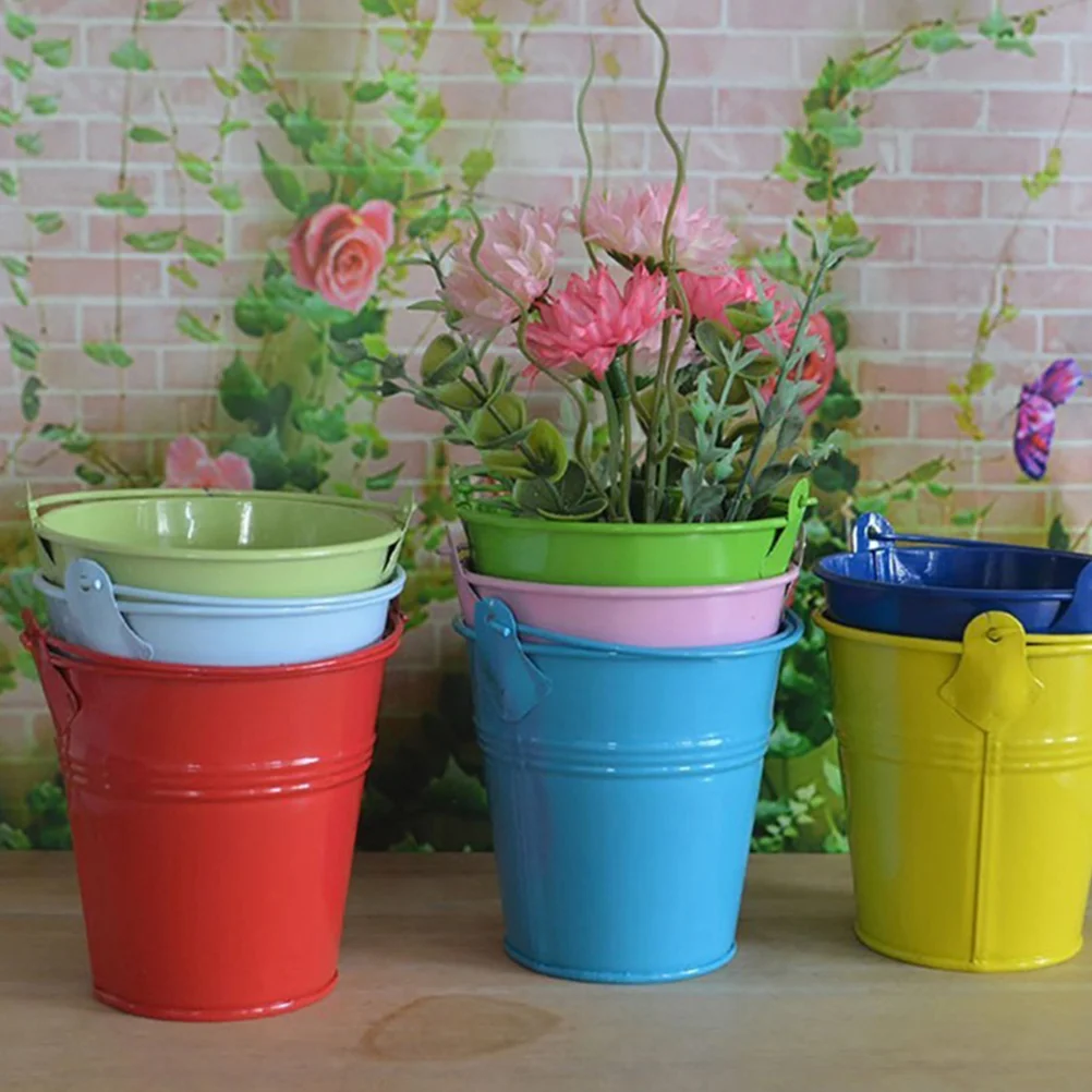 6 Pcs Plant Iron Hanging Bucket Miniature Balcony Garden Pots Metal Buckets Flower Holders Wall Planters Child