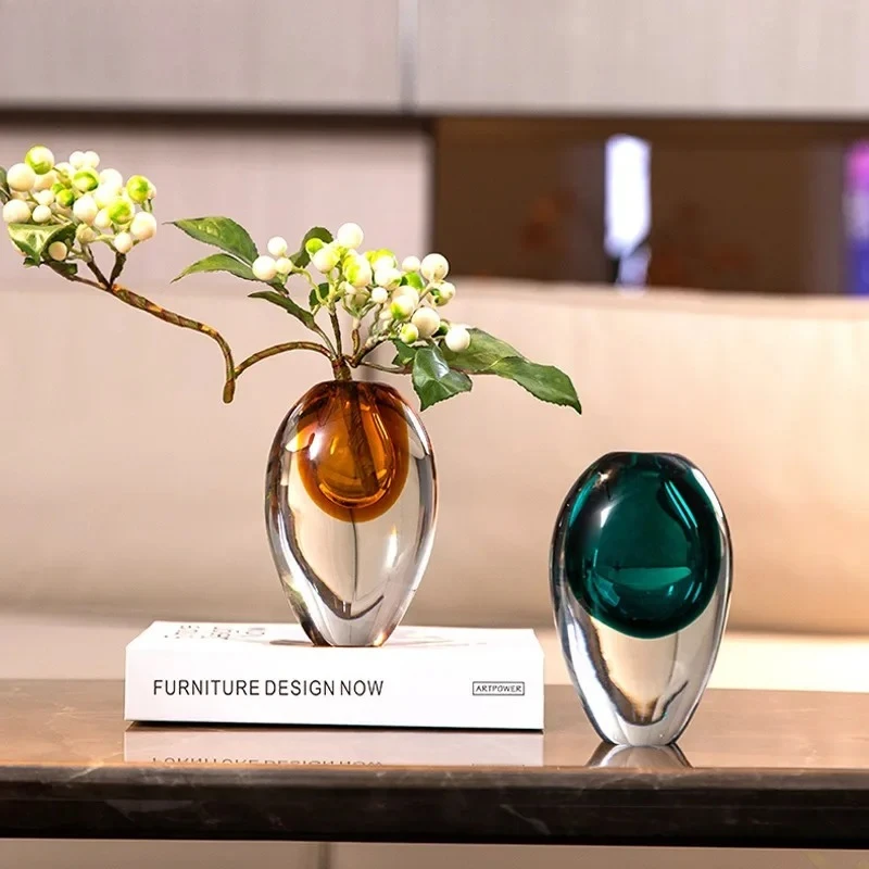 

For Creative Gradient Two Color Glass Vase Desk Decoration Flower Arrangement Oval Shaped Flower Pots Vases Room Aesthetic Decor