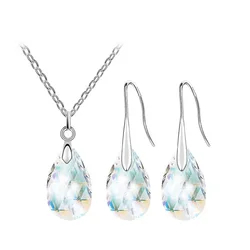 shine Crystal tear water pendant necklace earrings fashion jewelry set charm dropshipping birthday gift quality lover girl party