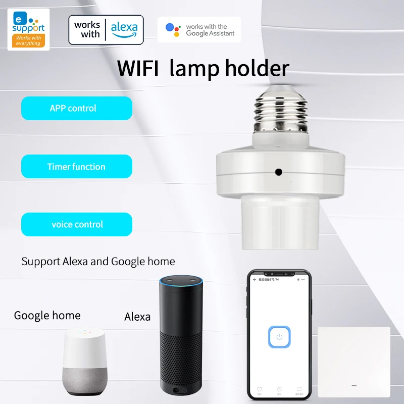 Aubess Wifi Smart portalampada E27 lampadine a LED Smart Adapter Light Socket con EWelink App controllo vocale Alexa Google Home