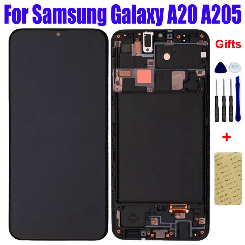 For Samsung Galaxy A20 A205 SM-A205F A205FN A205GN LCD Display Panel Screen Matrix with Touch Digitizer Sensor Assembly Frame