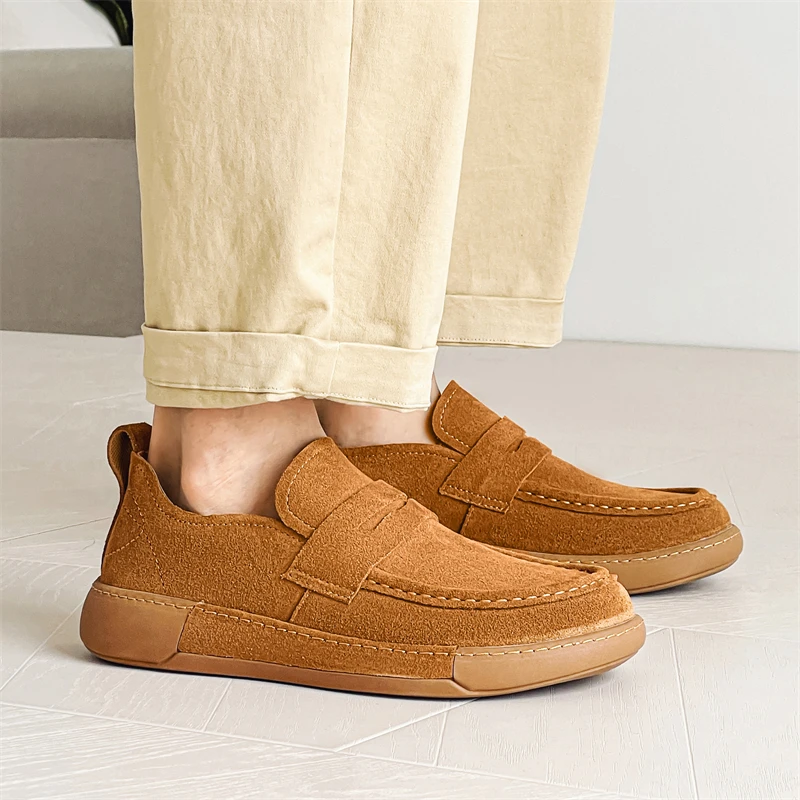 Spring Classic Loafers Men Sneakers Slip on Genuine Leather Casual Men Shoes Breathable Suede Leather Anti-skid Walking Footwear
