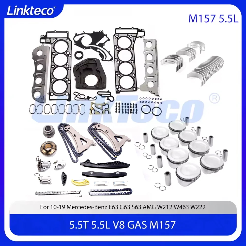 

Engine Part Rebuild Timing Chain Kit Full Gasket Piston Bearing Set Fit 5.5 T L V8 M157 For Mercedes-Benz E63 G63 S63 AMG 5.5L