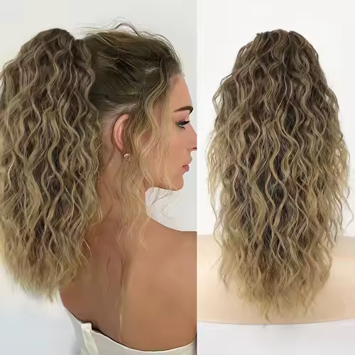 Synthetic Claw Long Wavy Ponytail Extension Black Brown 18-30" Curly Pony Tail Clip in Hair Extensions Fluffy Natural Looking - Image 18