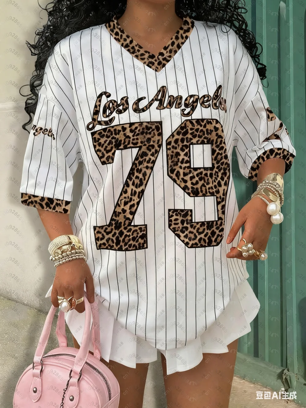 

Women's V-Neck Sporty Jersey T-Shirt Casual Los Angeles Print NO.79 Summer Casual Wear Sports Men's T-shirt Tops