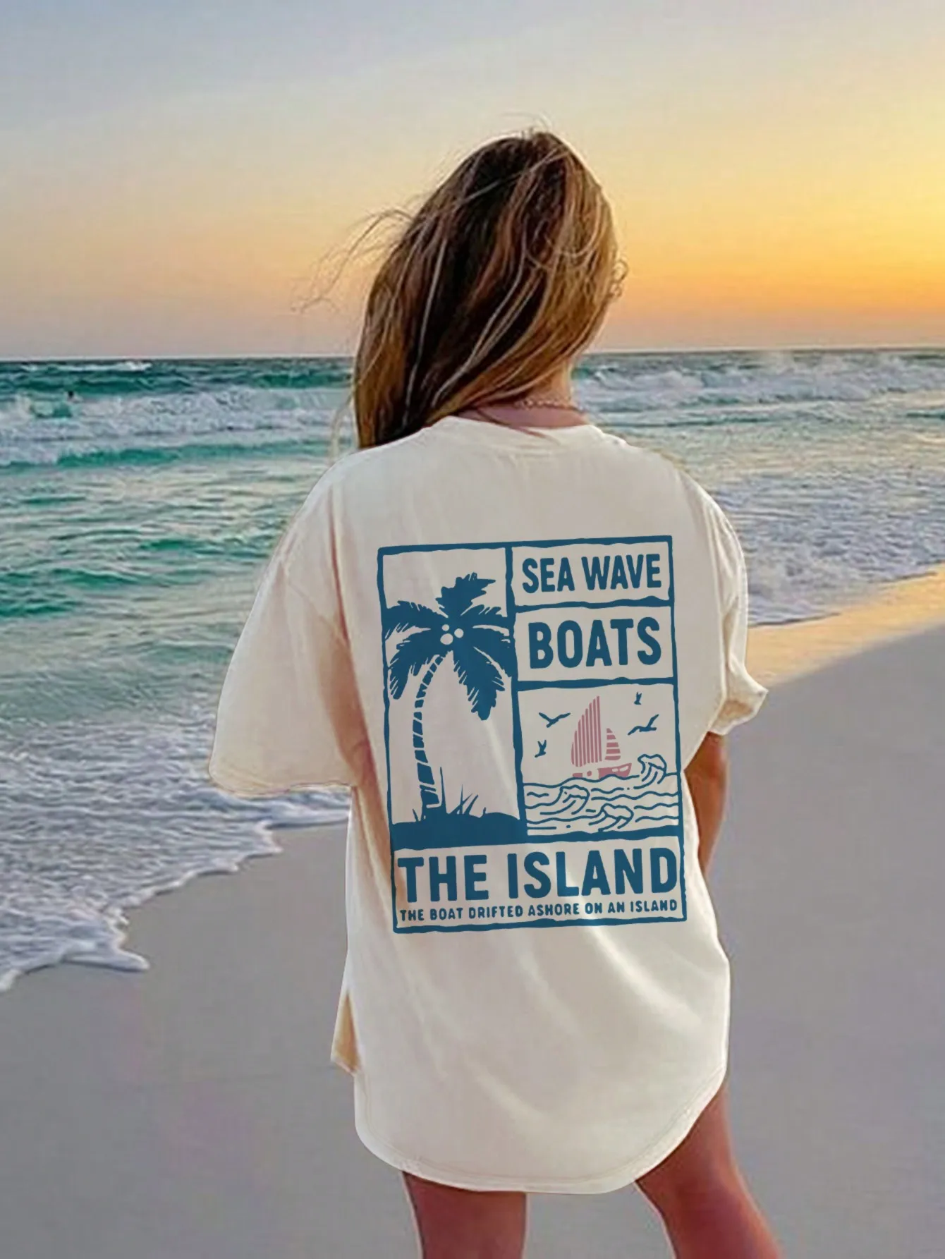 Summer Short Sleeve T-Shirt Oversized Ocean Beach T-Shirts Vintage Surf T Shirt Aesthetic Summer Vacation Tops Fashion Clothes