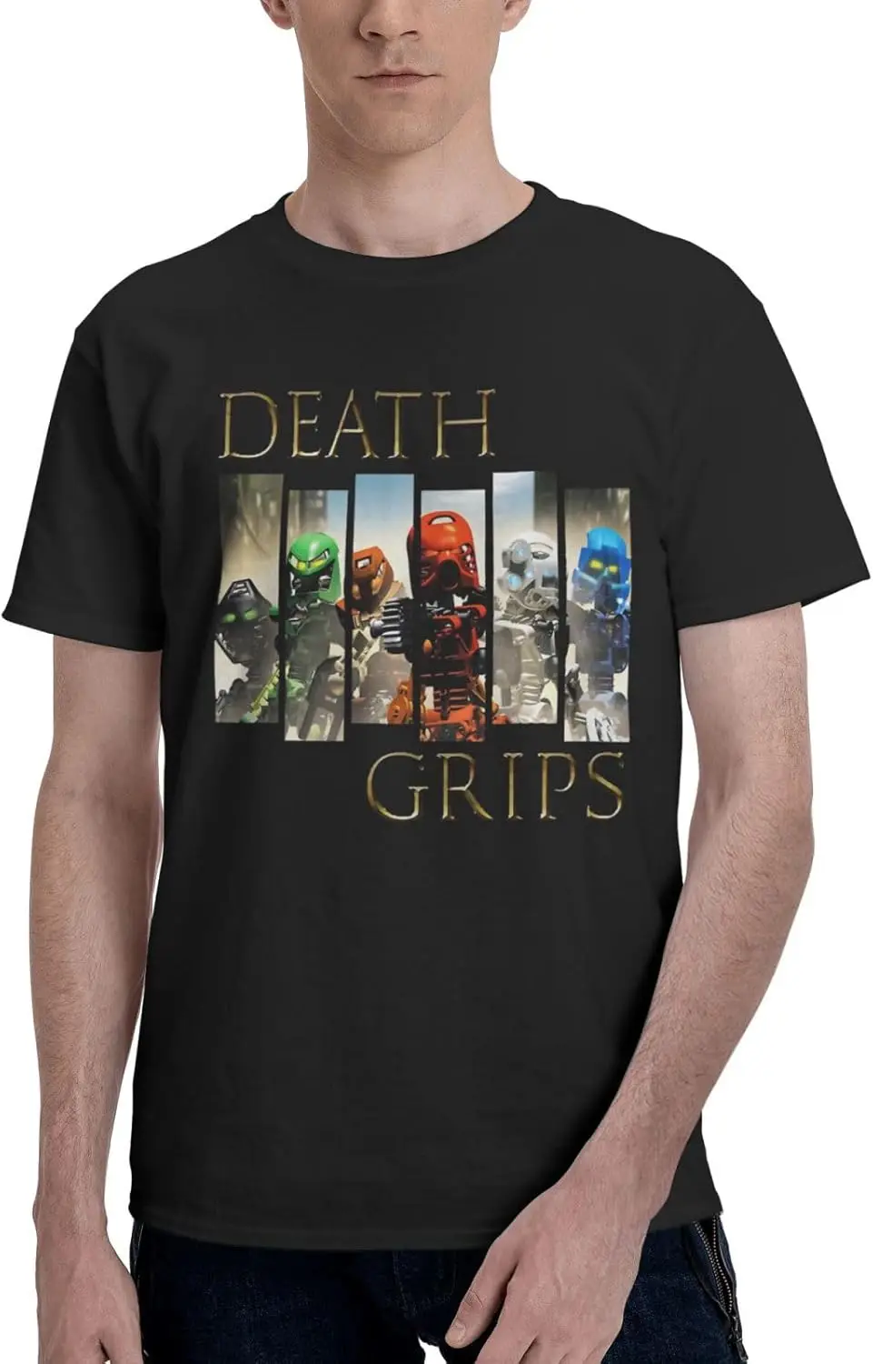 Death Rock Grips Band Shirts Men's Cotton Short Sleeve Tee Casual T-Shirts Crew Neck T Shirt Printed Tops Black