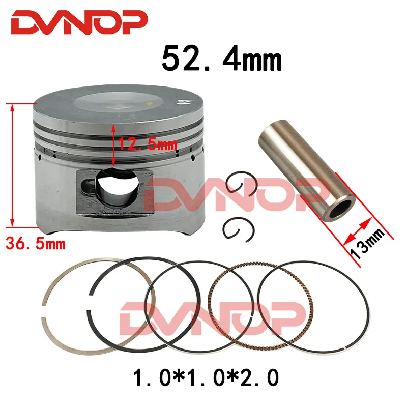 Motorcycle 52.4mm Piston Ring 13mm Pin Set Kit Assembly for 110cc ATV Dirt Bike & Go Kart K082-004