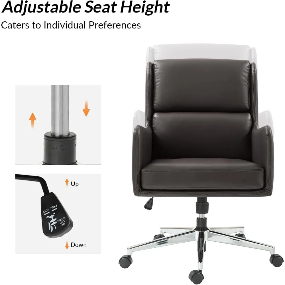 كرسي مكتب منزلي من الجلد الصناعي من HULALA HOME، مائل و360 ° كرسي مربع قابل للدوران في منتصف الظهر، كرسي بذراعين منجد مريح مع