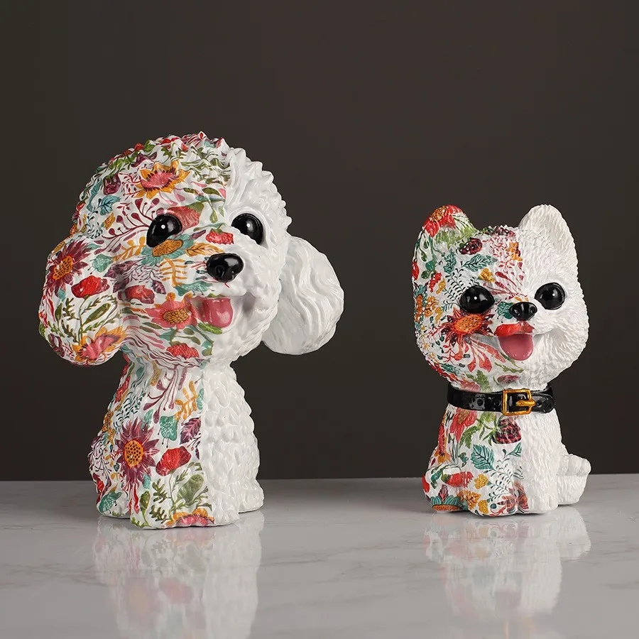 

Vilead Half Floral Dog Figurines Resin Poodle Shiba Inu Statues Collection Dog Lovers Modern Art Pop Home Living Room Decoration