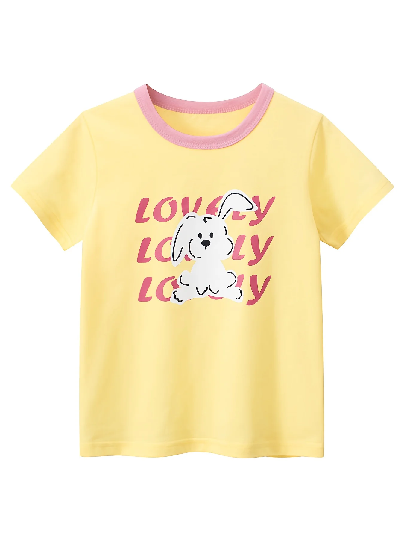 

Милая футболка с рисунком кролика для маленьких девочек, хлопковые повседневные футболки с круглым вырезом, топ, детская летняя одежда