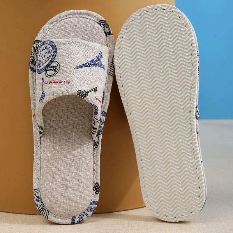 Four Seasons Women Linen Slippers Indoor Floor Flat Shoes Spring Autumn Linen Flip Flops Home Lightweight Slides Female Slipper_voghion.com