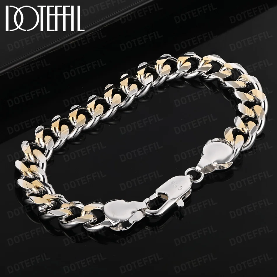 

DOTEFFIL 10mm Chain Men Women Chain 925 Sterling Silver Exquisite Noble Wedding Bracelet Fashion Charm Wedding Jewelry